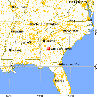 Warner Robins, GA (31088) map from a distance
