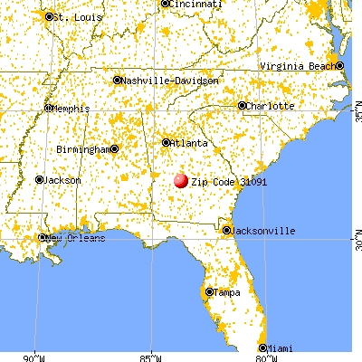 Unadilla, GA (31091) map from a distance