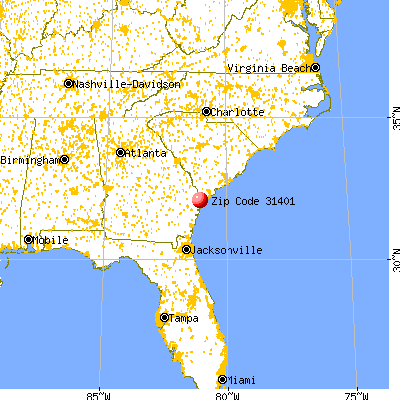 Savannah, GA (31401) map from a distance