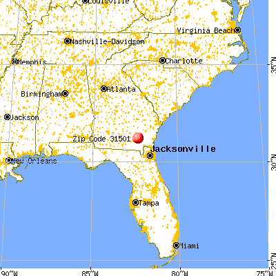 Waycross, GA (31501) map from a distance