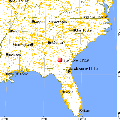 Broxton, GA (31519) map from a distance