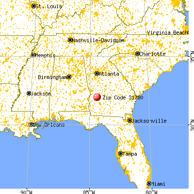Plains, GA (31780) map from a distance