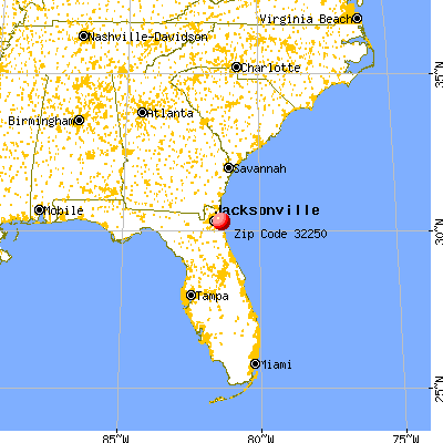 Jacksonville Beach, FL (32250) map from a distance