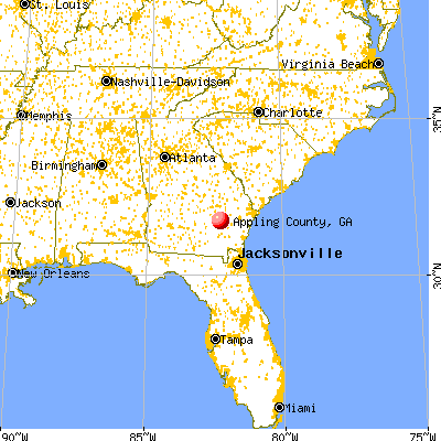 Appling County, GA map from a distance
