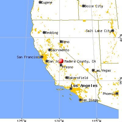 Madera County, CA map from a distance