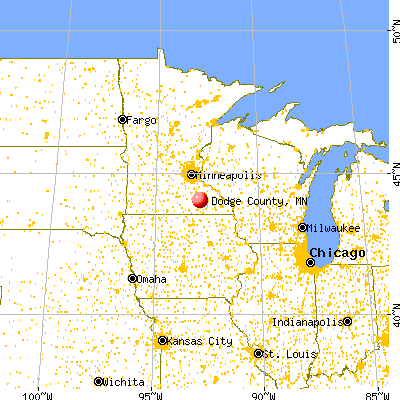 Dodge County, MN map from a distance