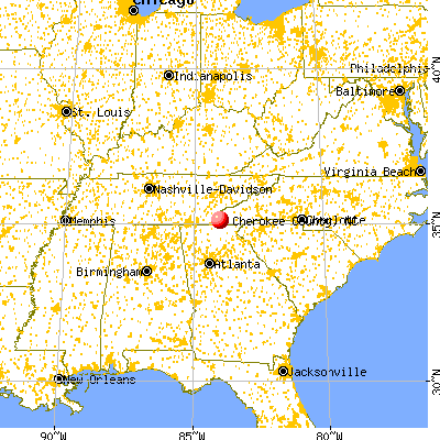 Cherokee County, NC map from a distance