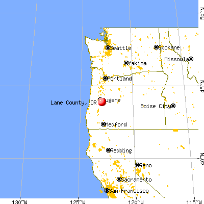 Lane County, OR map from a distance