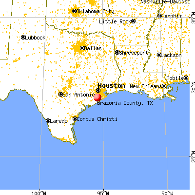 Brazoria County, TX map from a distance
