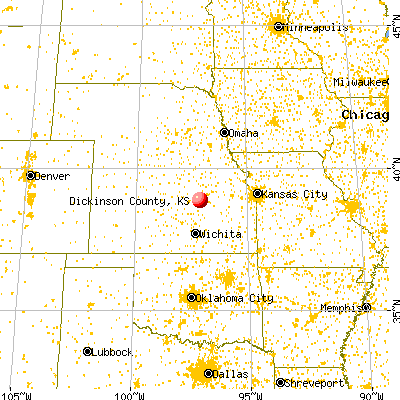 Dickinson County, KS map from a distance