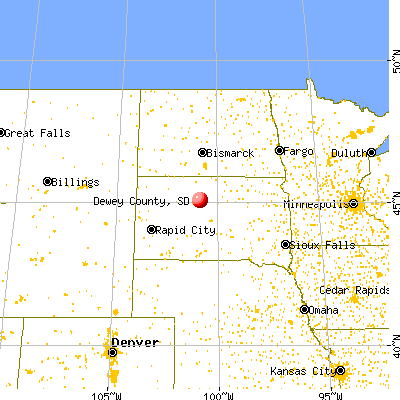 Dewey County, SD map from a distance