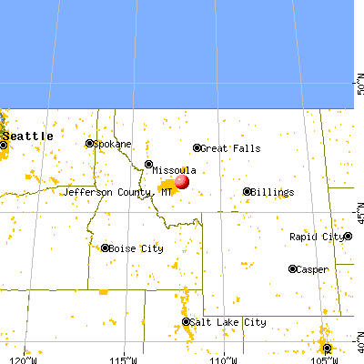 Jefferson County, MT map from a distance