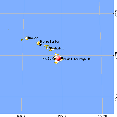 Hawaii County, HI map from a distance