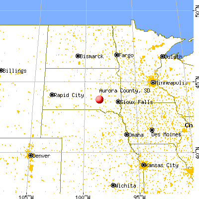 Aurora County, SD map from a distance