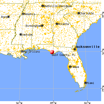 Gulf County, FL map from a distance