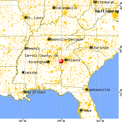 Carroll County, GA map from a distance