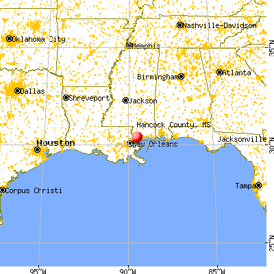 Hancock County, MS map from a distance