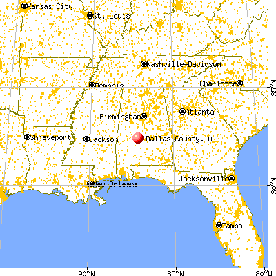 Dallas County, AL map from a distance
