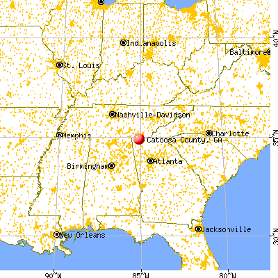 Catoosa County, GA map from a distance