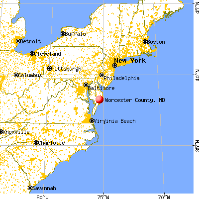 Worcester County, MD map from a distance