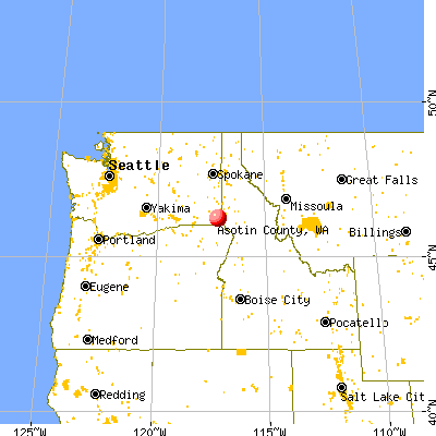 Asotin County, WA map from a distance