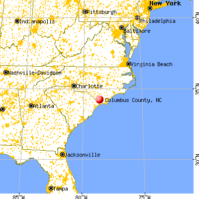 Columbus County, NC map from a distance