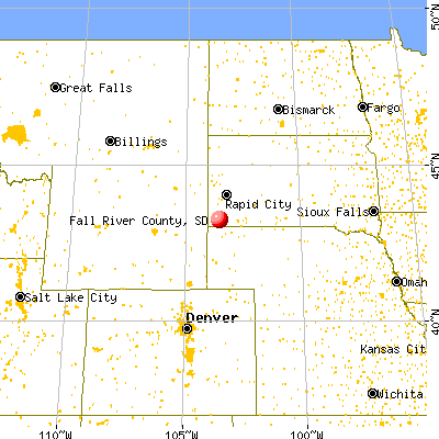 Fall River County, SD map from a distance