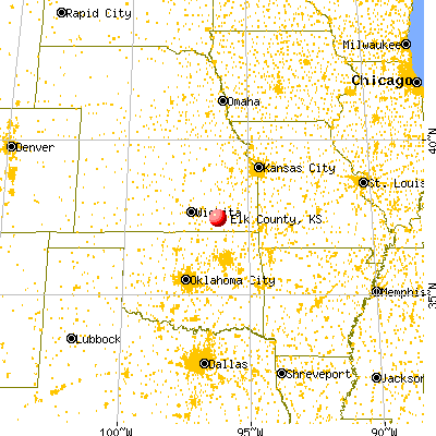 Elk County, KS map from a distance