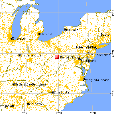 Marion County, WV map from a distance