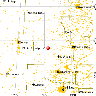 Ellis County, KS map from a distance