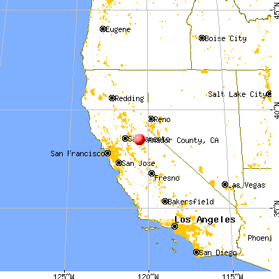 Amador County, CA map from a distance
