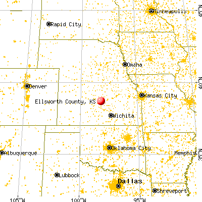 Ellsworth County, KS map from a distance