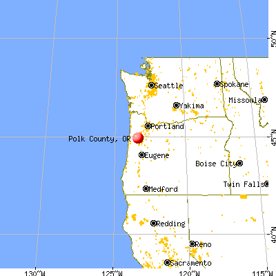 Polk County, OR map from a distance