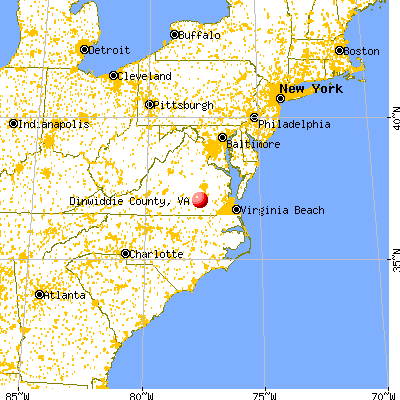 Dinwiddie County, VA map from a distance