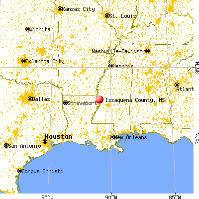 Issaquena County, MS map from a distance