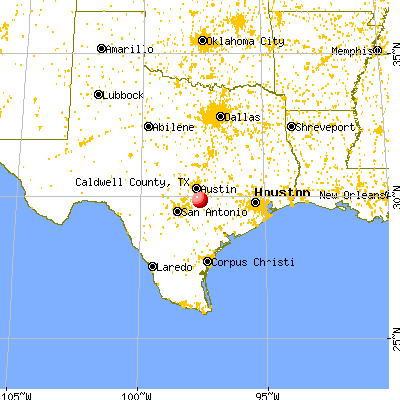 Caldwell County, TX map from a distance