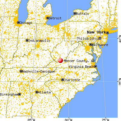 Mercer County, WV map from a distance