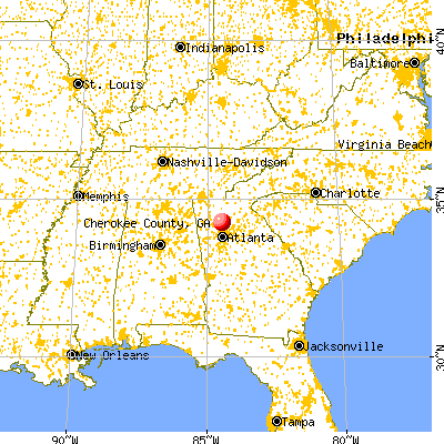 Cherokee County, GA map from a distance