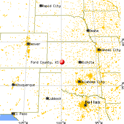 Ford County, KS map from a distance