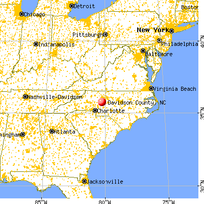 Davidson County, NC map from a distance