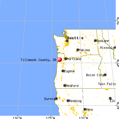 Tillamook County, OR map from a distance
