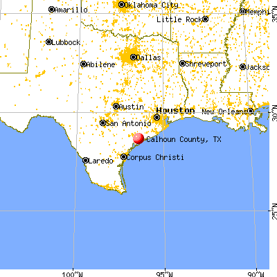 Calhoun County, TX map from a distance