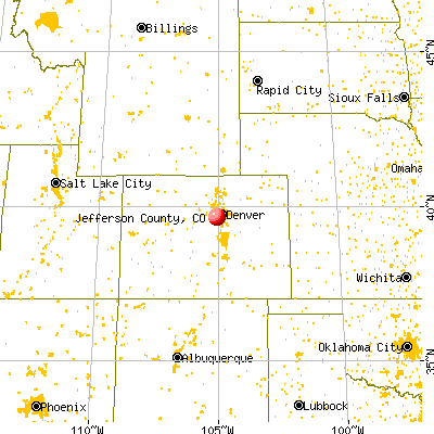 Jefferson County, CO map from a distance