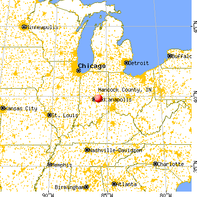 Hancock County, IN map from a distance