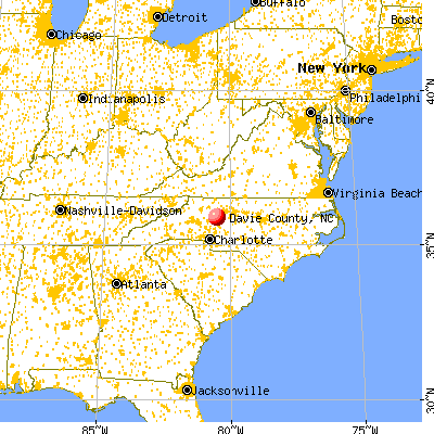 Davie County, NC map from a distance