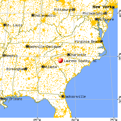 Laurens County, SC map from a distance