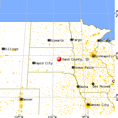 Hand County, SD map from a distance
