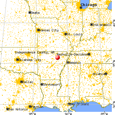 Independence County, AR map from a distance