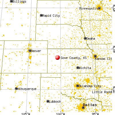 Gove County, KS map from a distance