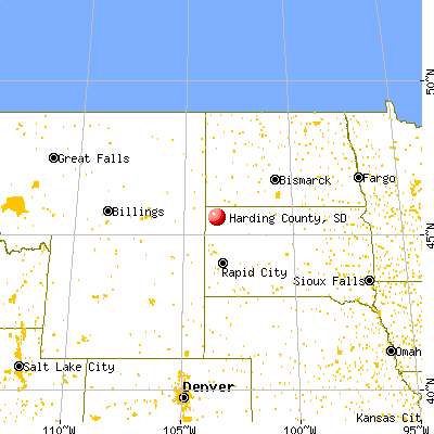 Harding County, SD map from a distance